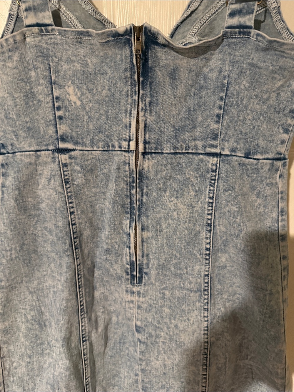 Light Blue Acid-Wash Denim Mini Dress with Front Zip - Picture 9 of 13